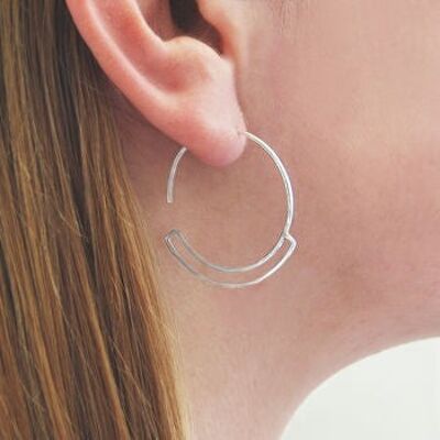 Rose Gold Geometric Round Wire Hoop Earrings - Rose Gold Vermeil