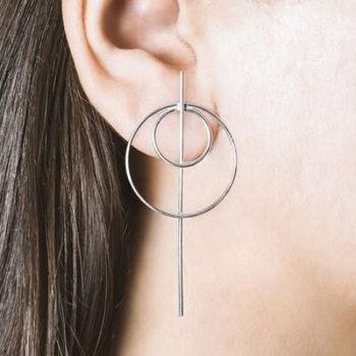 Geometric Double Circle Stud Earrings - Sterling Silver