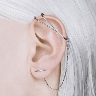 Orecchini con polsino dell'orecchio a catena in argento - Orecchino singolo