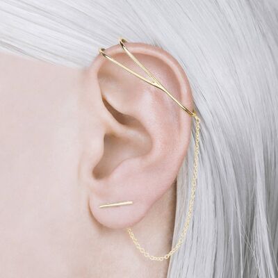 Pendientes Ear Cuff con cadena de oro rosa - Pendiente individual