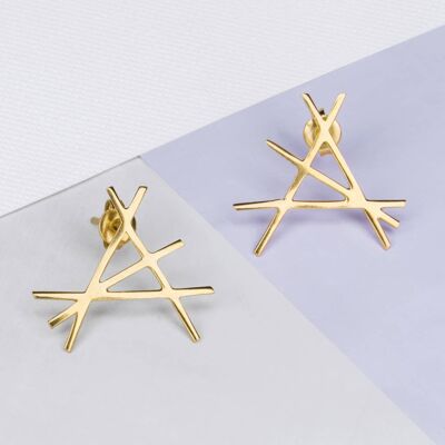 Abstract Yellow Gold Stud Earrings - Sterling Silver