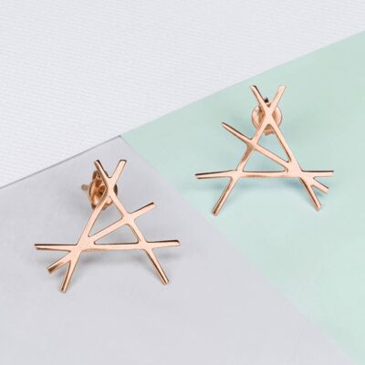 Abstract Rose Gold Stud Earrings - Sterling Silver
