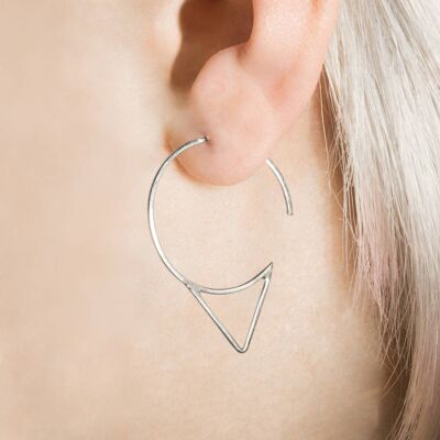 Silver Spike Wire Hoop Earrings - Rose Gold Vermeil