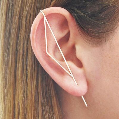 Silver Triangle Ear Cuff Earrings - Single Earring - Large (8cm)