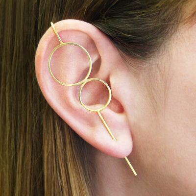 Gold Double Circle Ear Crawlers - Large (8cm) - Single Earring