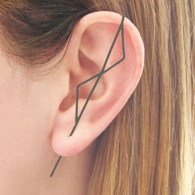 Oxidised Silver Double Triangle Ear Climber - Oxidised Pair - Large (8cm)