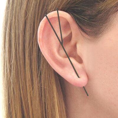 Black Oxidised Silver Bar Ear Cuff Earrings - Large (8cm) - Single