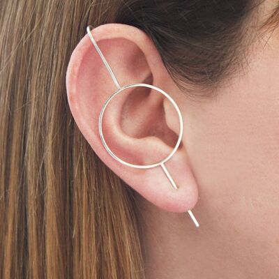Sterling Silver Circle Ear Climber Earrings - Large (8cm) - Single Earring