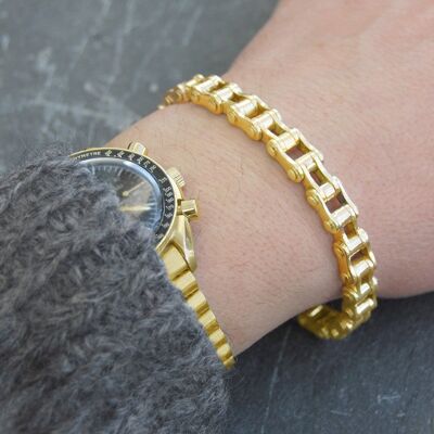 Bracciale da uomo con catena da bici in oro - 20 cm- (SU ORDINAZIONE)