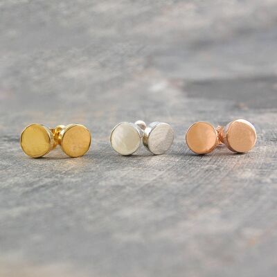 Silver and Gold Disk Stud Earrings - 1 Pair Yellow Gold Vermeil + 1 Pair Rose Gold Vermeil