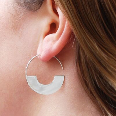 Minimal Silver Hoop Thread Earrings - Rose Gold Polished
