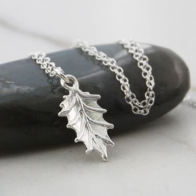 Holly Leaf Silver Christmas Necklace - Drop Earrings