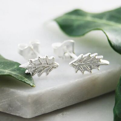 Holly Leaf Silver Christmas Necklace - Stud+Necklace Set