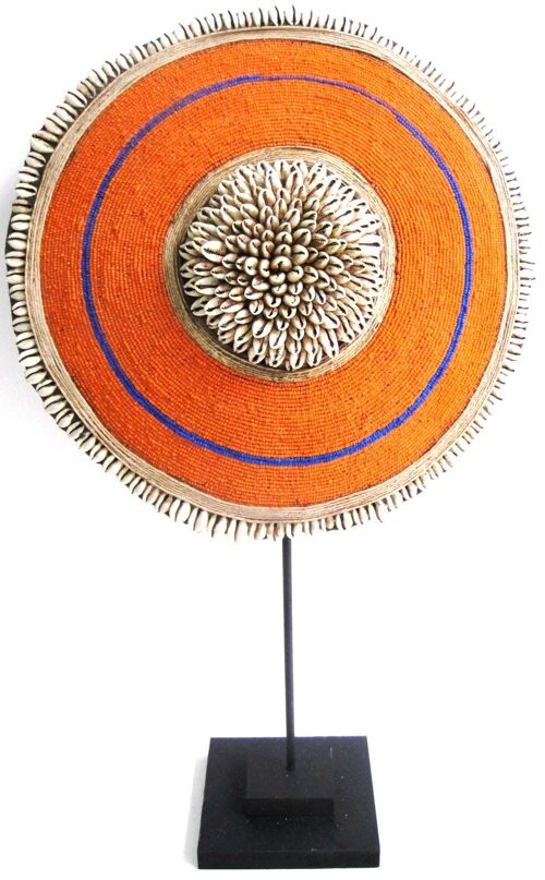 Bouclier en perle et cauris orange 40 cm