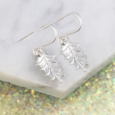 Holly Leaf Silver Christmas Earrings - Juego de aretes colgantes y colgantes