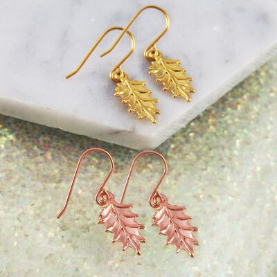 Gold Holly Christmas Earrings - 18k Gold Plated - Necklace