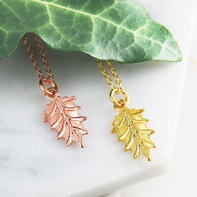 Gold Holly Christmas Earrings - 18k Rose Gold Plated - Stud+Necklace Set