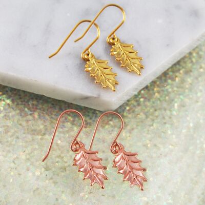 Holly Leaf Gold Stud Earrings - Necklace - 18k Rose Gold Plated