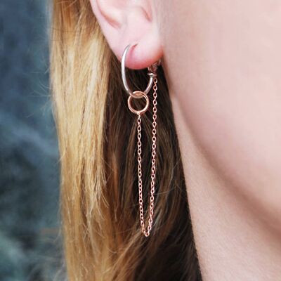 Round Rose Gold Chain Earrings - Sterling Silver - Triangular Design