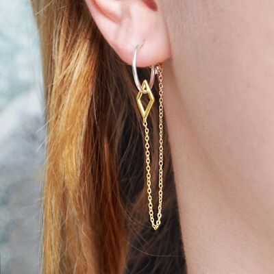 Gold Huggy Chain Hoop Earrings - Sterling Silver - Triangular Design