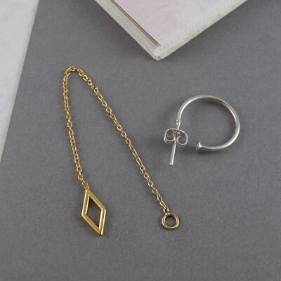 Gold Huggy Chain Hoop Earrings - Rose Gold Vermeil - Diamond Design