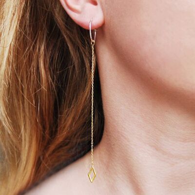 Triangle Silver Chain Earrings - 18k Yellow Gold Plated - Round Design