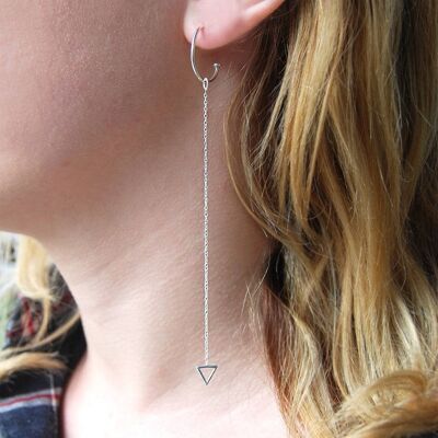 Triangle Silver Chain Earrings - 18k Rose Gold Plated - Triangular Design