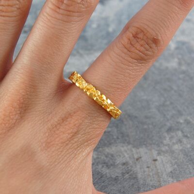Pyrite Contemporary Silver Ring - Yellow Gold Vermeil