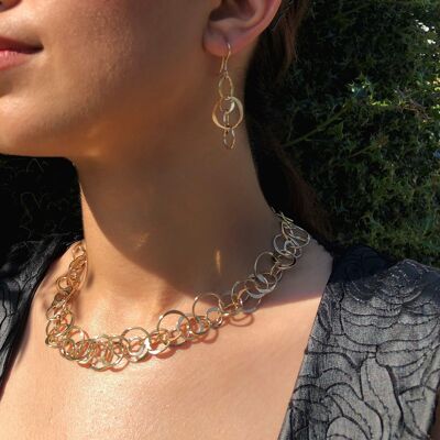 Planet Gold Statement Necklace - Rose Gold Earrings