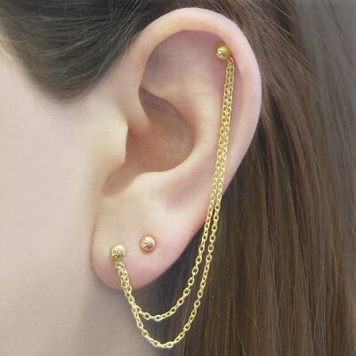 Aretes de enhebrador de cadena de oro con pasador de bola - Oro rosado de 18 k - Par