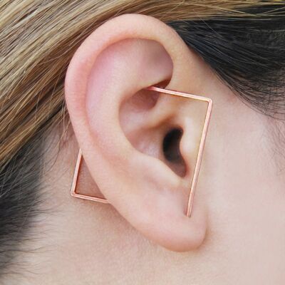 Rose Gold Square Ear Cuff Earrings - Single - Rose Gold Vermeil - Heart