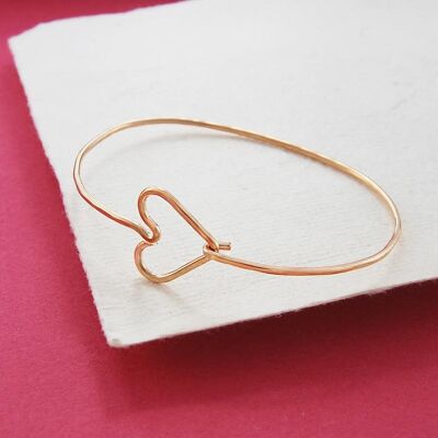 Rose Gold Heart Silver Bangle - 18K Yellow Gold