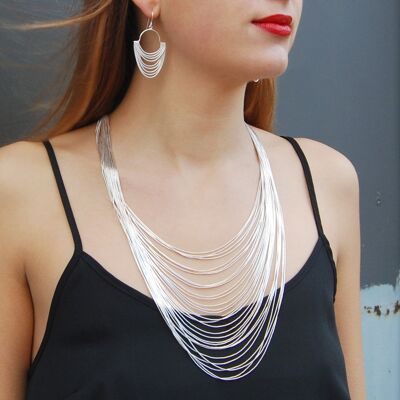 Graduated Layered Silver Necklace - 30 Strands - 20 Strand Necklace
