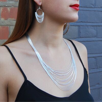 Graduated Layered Silver Necklace - 15 Strands - 20 Strand Necklace