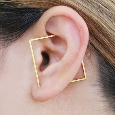 Square Gold Ear Cuffs - Single - Yellow Gold Vermeil - Round Design