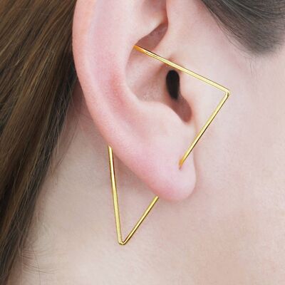 Ear Cuffs Cuadrados de Oro - Par - Plata Vermeil Amarillo - Diseño Triángulo
