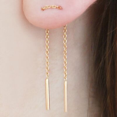 Boucles d'oreilles pendantes en or rose Threader - Argent sterling