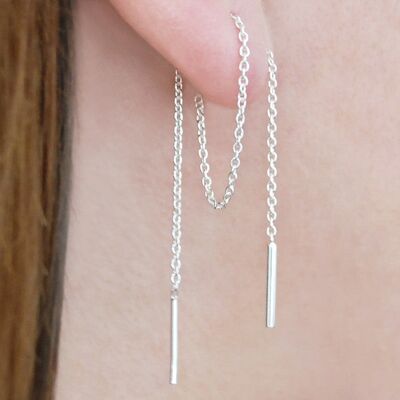 Threader Silver Long Drop Earrings - Rose Gold Vermeil Pair
