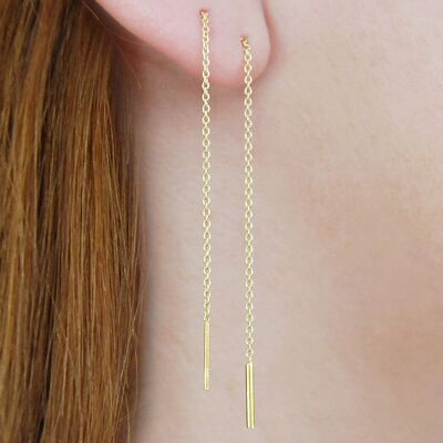 Threader Oxidised Long Drop Earrings - Sterling Silver Pair