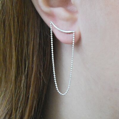Silver Chain Stud Drop Earrings - Rose Gold Vermeil