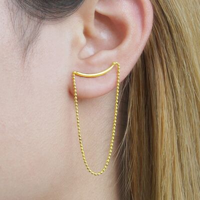 Illusion Beaded Double Hoop Spiral Single Piercing Earrings - Silver