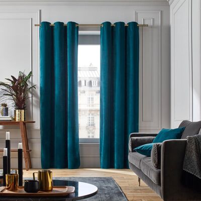 DARIO Golden Eyelet Curtain Dark Turquoise Blue 137x350cm