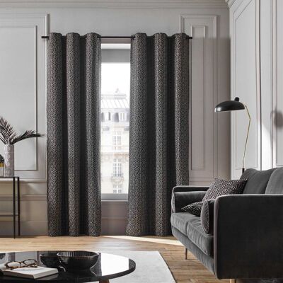 Black eyelet curtain lined with ARDECO Black and silver 137x280 cm