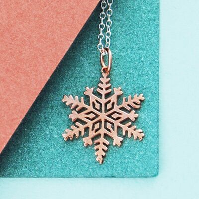 Rose Gold Snowflake Necklace - Silver Trace Chain Necklace+Earrings