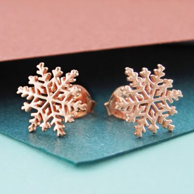 Collier flocon de neige en or rose - Collier chaîne + boucles d'oreilles en or rose