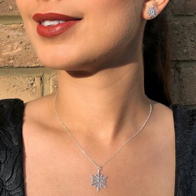 Rose Gold Snowflake Earrings - Pendant Necklace