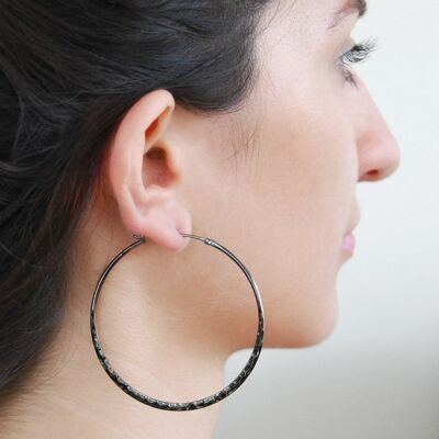 Oxidised Silver Small Hoop Earrings - Black Oxidised