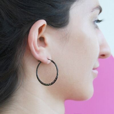 Oxidised Silver Small Hoop Earrings - Rose Gold