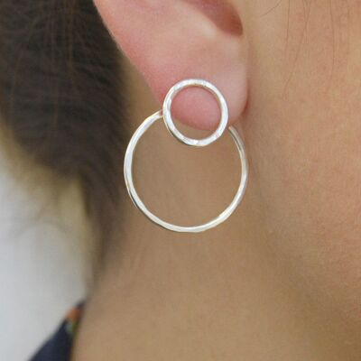 Round Silver Ear Jackets - Sterling Silver Matte