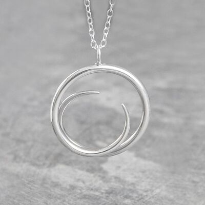 Tapered Round Eclipse Silver Pendant - Pendant Necklace and Drop Earrings
